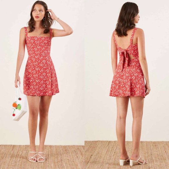 Reformation Dresses & Skirts - Reformation Abby Mini Floral Red White Boho Dress